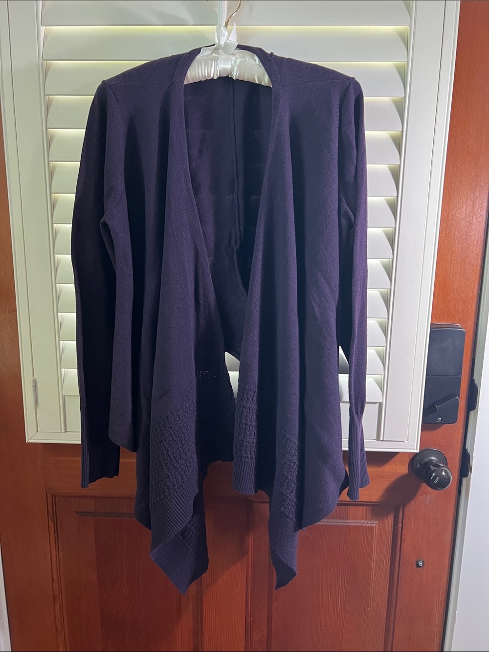 CAbi Deep Plum Draped Front Cardigan - LG